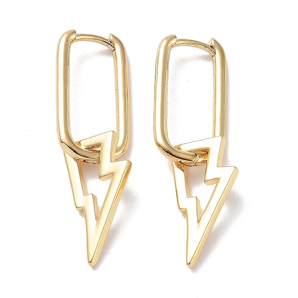 

PandaHall Brass Dangle Hoop Earrings, Lightning Bolt, Real 18K Gold Plated, 37x10mm Brass Lightning Bolt