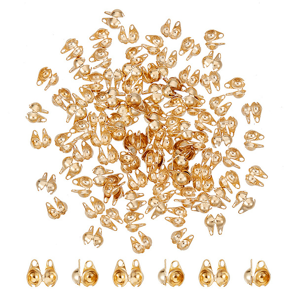 UNICRAFTALE 100pcs Golden Bead Tips Stainless Steel Calotte Ends Open Clamshell Knot Covers Fold-Over Bead Tips 1mm Small Hole End Caps for Knots & Crimp Findings Crafts 6x4x3mm