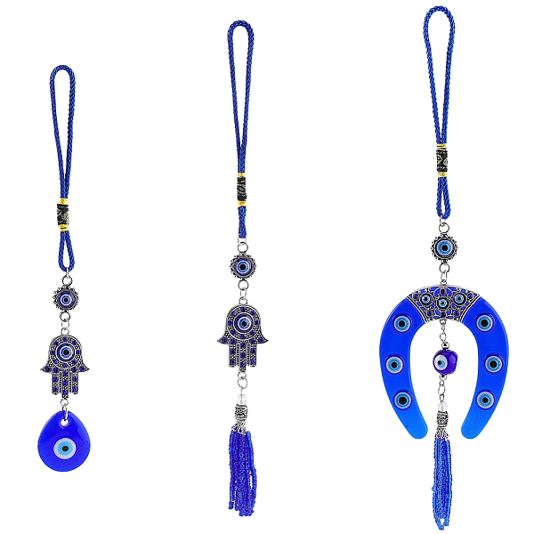 3 pz 3 stili di decorazioni pendenti in lega e lavorazione a lume contro il malocchio-image-HJEW-CP0001-45-it