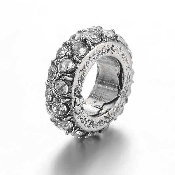 

PandaHall Antique Silver Plated Alloy Rhinestone Spacer Beads, Flat Round, Crystal, 11x3mm, Hole: 5.5mm Alloy+Rhinestone Flat Round White