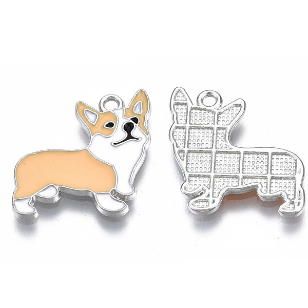 

PandaHall Rack Plating Alloy Enamel Dog Pendants, Lead Free & Nickel Free & Cadmium Free, Platinum, Corgi, Sandy Brown, 23.5x22x2mm, Hole...