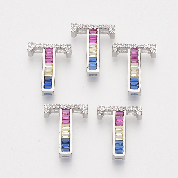 

PandaHall Brass Cubic Zirconia Slide Charms, Real Platinum Plated, Colorful, Letter, Letter.T, 18x15x5mm, Hole: 1x1mm and 1x4mm Brass+Cubic...