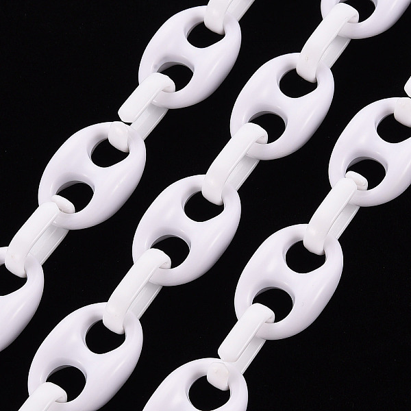 

PandaHall Handmade Opaque Acrylic Coffee Bean Chains, Oval, White, Link: 27x17x9mm, Oval: 18.5x11.5x4.5mm, about 3.28 Feet(1m)/strand...