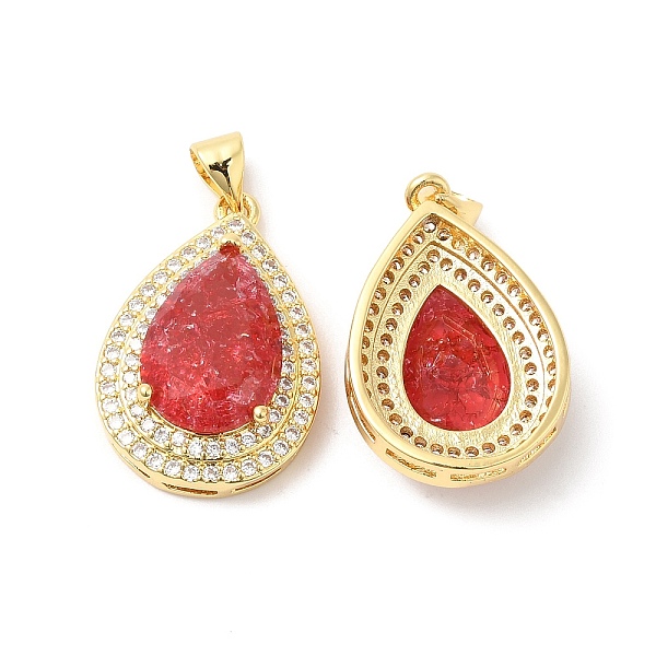 

PandaHall Real 16K Gold Plated Brass Micro Pave Cubic Zirconia Pendants, with Glass, Teardrop Charms, Red, 23.5x16x7mm, Hole: 5x3.5mm...