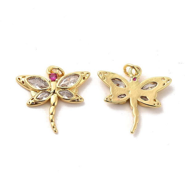 

PandaHall Brass Micro Pave Cubic Zirconia Pendants, with Glass & Jump Ring, Dragonfly Charm, Golden, Camellia, 17.5x18.5x2.5mm, Hole: 2.5mm..., Pink