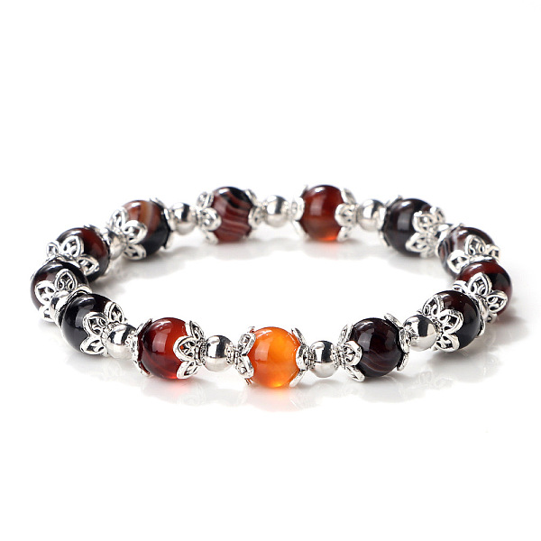 

PandaHall Natural Banded Agate Dyed Round Beaded Stretch Bracelets for Women Banded Agate Round