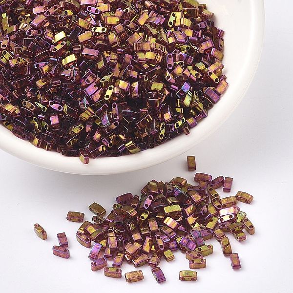 

PandaHall MIYUKI Half TILA Beads, Japanese Seed Beads, 2 Hole, (HTL301) Dark Topaz Rainbow Gold Luster, 5x2.3x1.9mm, Hole: 0.8mm, about..., Brown