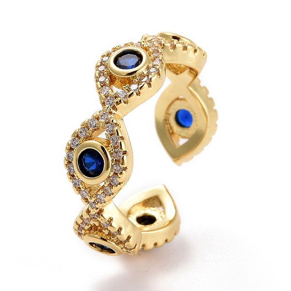 

PandaHall Evil Eye Cubic Zirconia Cuff Ring, Real 18K Gold Plated Brass Open Ring for Women, Lead Free & Cadmium Free, Blue, US Size 6 1/2...