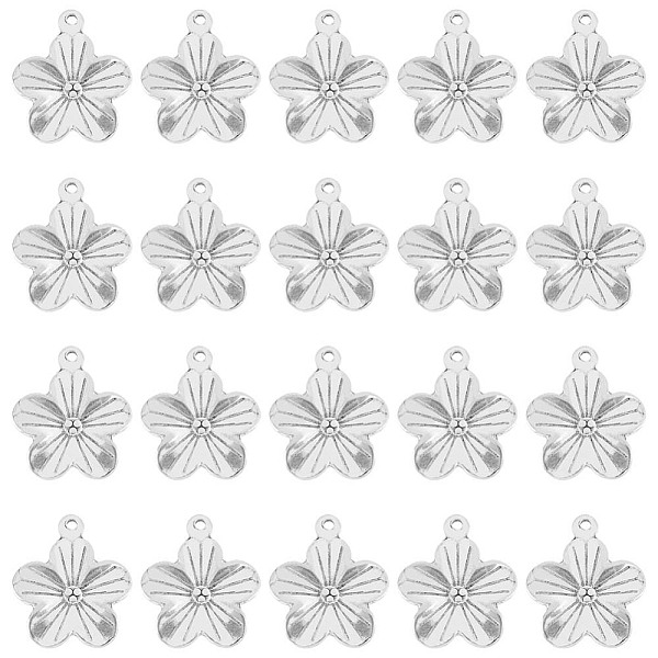PandaHall DICOSMETIC 20Pcs Antique Flower Charms Stainless Steel Textured Plant Pendants Curved Flower Blossom Charm Jewellry Gift for DIY...