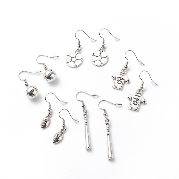 

PandaHall Sport Theme Alloy Dangle Earrings, Brass Jewelry for Women, Antique Silver, 30.5~52.5mm, Pin: 0.6mm Alloy