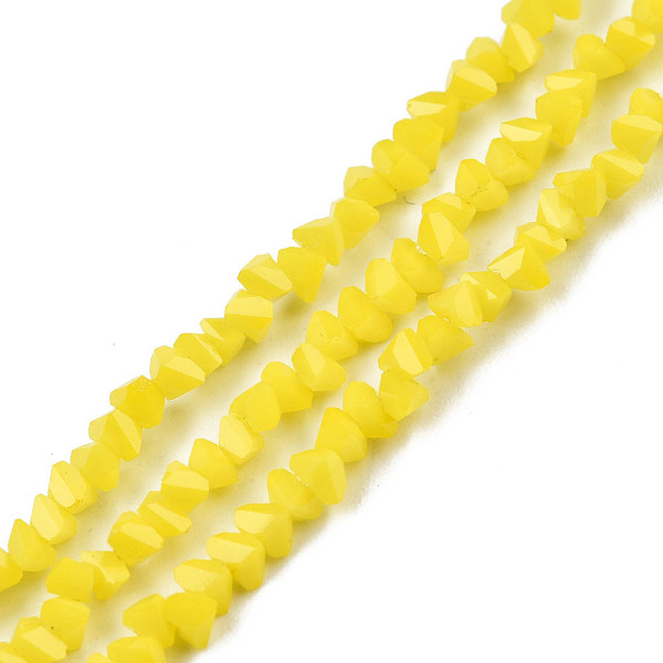 

PandaHall Opaque Solid Color Glass Beads Strands, Faceted Triangle, Yellow, 3x2x2mm, Hole: 0.8mm, about 150~152pcs/strand, 10.43 inch~11.42...