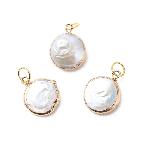 

PandaHall Electroplate Natural Baroque Pearl Keshi Pearl Pendants, Cultured Freshwater Pearl, with 304 Stainless Steel Jump Rings, Flat...
