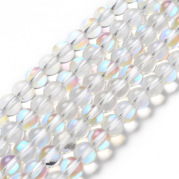 

PandaHall Synthetic Moonstone Beads Strands, Round, Clear AB, 6mm, Hole: 1mm, about 31pcs/strand, 7.20 inch(18.3cm) Moonstone Round White