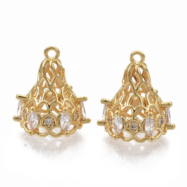 

PandaHall Brass Cubic Zirconia Filigree Bead Cap Bails, Hollow Cone, Nickel Free, Real 18K Gold Plated, 16x15x13mm, Hole: 1.2mm Brass