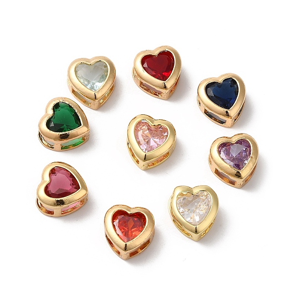 

PandaHall Brass Slide Charms, with Glass, Heart Shape, Golden, Mixed Color, 9x8x5mm, Hole: 4x2mm Brass Heart Multicolor