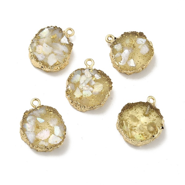 

PandaHall Transparent Resin Pendants, Nuggets Charm, with Light Gold Tone Iron Findings and Gold Foil, White, 21~23x17~20x5.5mm, Hole: 1.6mm...