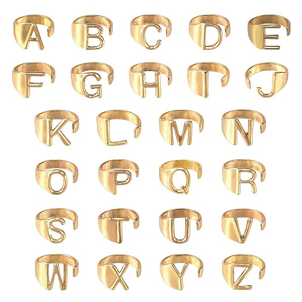 

PandaHall 26Pcs 26 Style Alloy Alphabet Open Cuff Rings, Intial Letter A~Z Chunky Rings for Women, Golden, US Size 5 1/4(15.9mm), 1Pc/style...