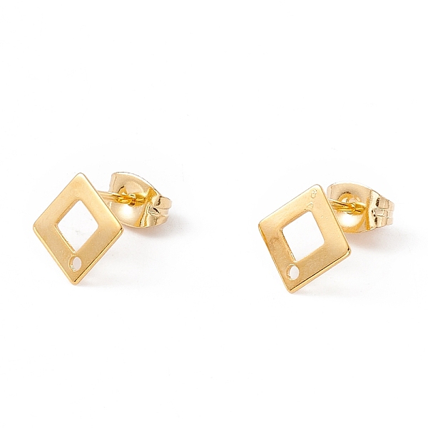 

PandaHall 201 Stainless Steel Stud Earring Findings with Hole, 304 Stainless Steel Pins and Ear Nuts, Rhombus, Real 24K Gold Plated...