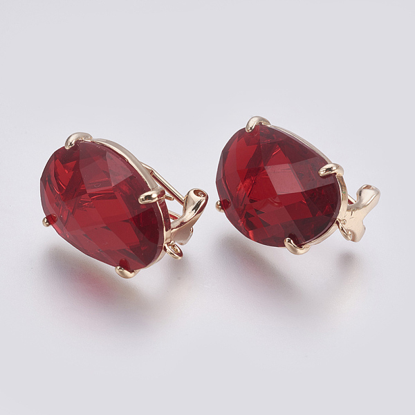 

PandaHall Faceted Glass Stud Earring Findings, with Loop, Light Gold Plated Brass Findings, Oval, Dark Red, 20x15.5x6~6.5mm, Hole: 1.2mm...
