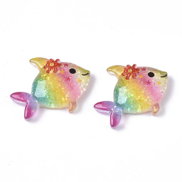 

PandaHall Resin Cabochons, with Glitter Powder, Fish, Colorful, 19.5x23x6mm Resin Fish