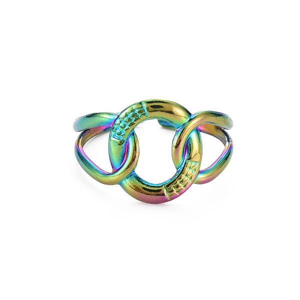 

PandaHall Rainbow Color 304 Stainless Steel Interlocking Ring Cuff Ring, Hollow Open Ring for Women, US Size 9(18.9mm) 304 Stainless Steel