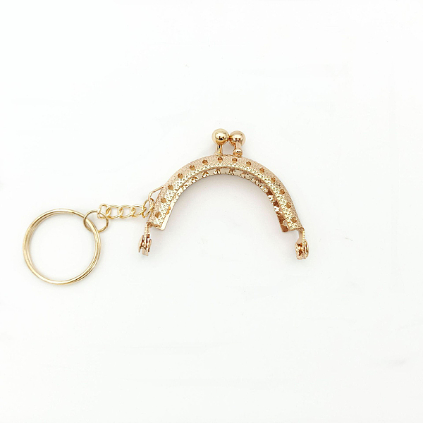 

PandaHall Iron Purse Frame Kiss Clasp Lock, with Keychain, for DIY Coin Bag Handle Sewing Craft, Light Gold, 5cm Iron