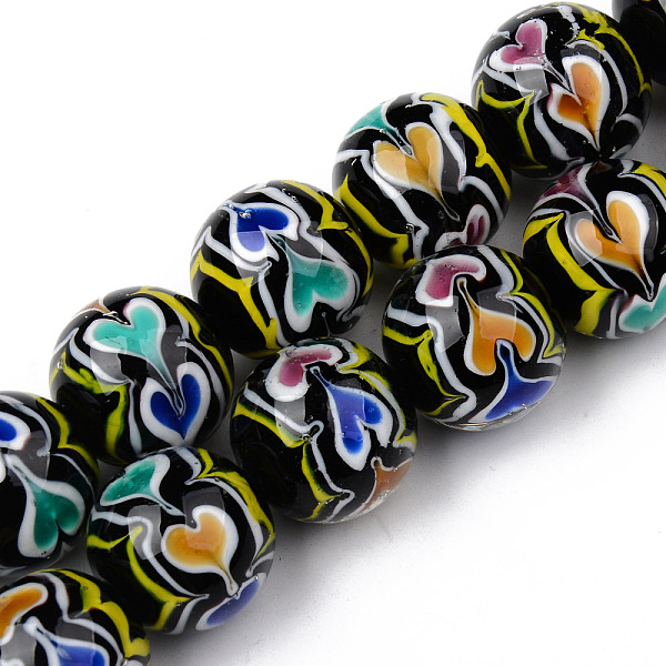 

PandaHall Handmade Lampwork Beads Strands, Inner Flower, Round, Black, 19~20x19mm, Hole: 1.5mm, about 20pcs/strand, 14.57 inch(37cm)...