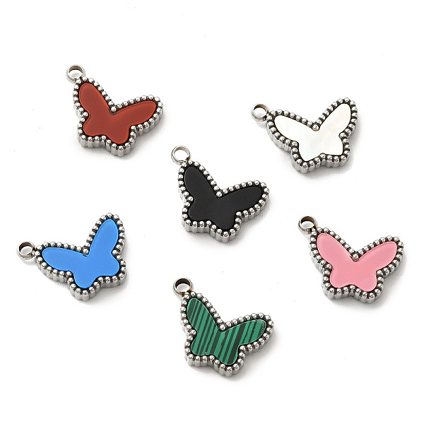 

PandaHall 304 Stainless Steel Pendants, with Synthetic Malachite & Acrylic & Shell, Butterfly Charm, Stainless Steel Color, 11x15x3mm, Hole..., Multicolor