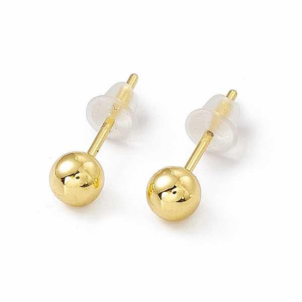 

PandaHall Brass Tiny Ball Stud Earrings for Women, Real 18K Gold Plated, 13.5x4mm, Pin: 0.8mm Brass Round