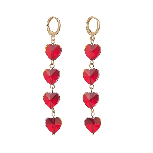 Glass Heart Tassel Dangle Leverback Earrings