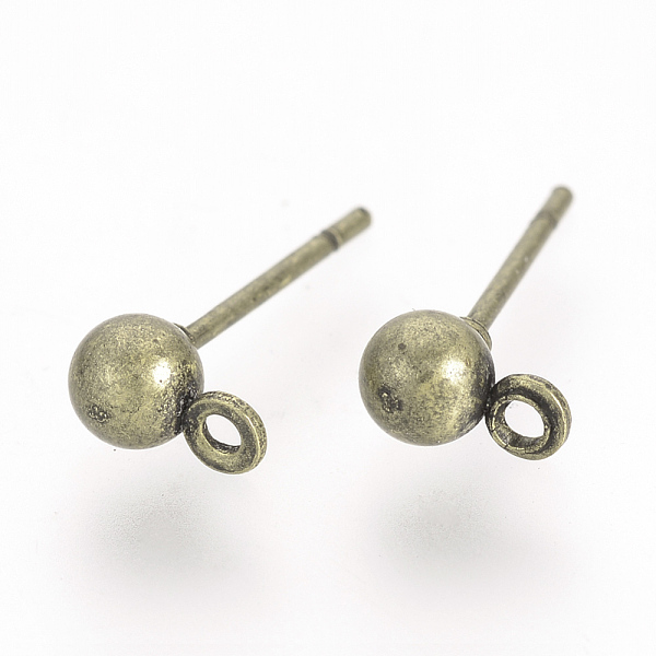 

PandaHall Iron Ball Stud Earring Findings, with Loop, Antique Bronze, 15x4mm, Hole: 1mm, Pin: 0.8mm Iron Round