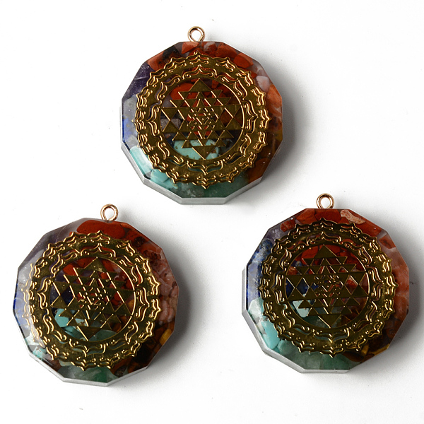 

PandaHall Flat Round Epoxy Resin Pendants, with Natural Amethyst & Lapis Lazuli & Sodalite & Green Aventurine & Tiger Eye & Carnelian & Red...