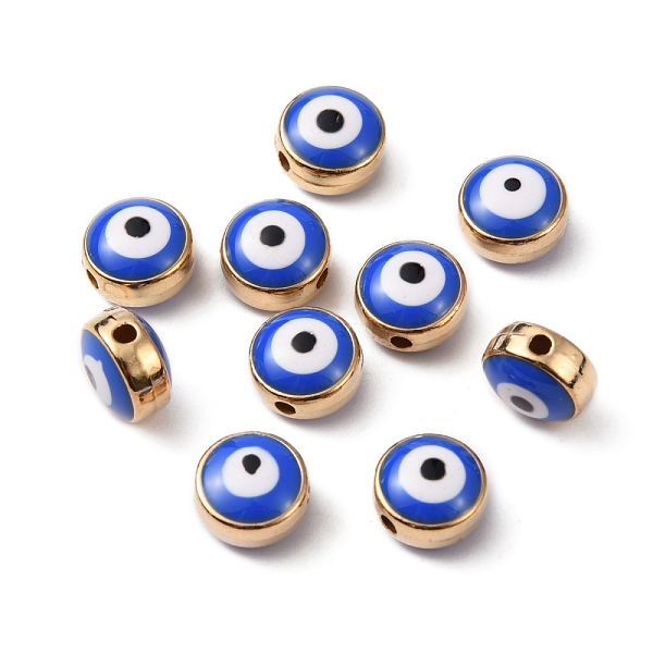 

PandaHall CCB Plastic Beads, with Double Side Enamel, Flat Round with Evil Eye, Midnight Blue, 8x5mm, Hole: 1.5mm Plastic Flat Round
