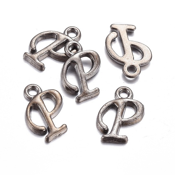 

PandaHall Gunmetal Plated Alloy Letter Pendants, Rack Plating, Cadmium Free & Lead Free, Letter.P, 14x8x2mm, Hole: 1.5mm Alloy Letter