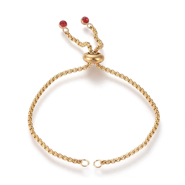 

PandaHall Adjustable 304 Stainless Steel Slider Bracelet/Bolo Bracelets Making, with Box Chains and Rhinestone, Light Siam, Golden, 9-1/8..., Red