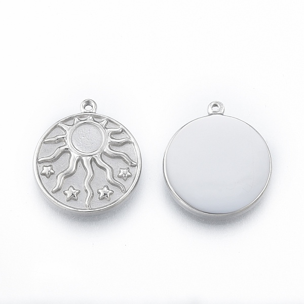 

PandaHall 304 Stainless Steel Pendants, Flat Round with Sun, Stainless Steel Color, 17x15x2mm, Hole: 1mm 304 Stainless Steel Flat Round