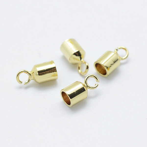 

PandaHall Brass Cord Ends, End Caps, Long-Lasting Plated, Column, Golden, 8~9.5x4mm, Hole: 1.5~2mm, 3mm inner diameter Brass
