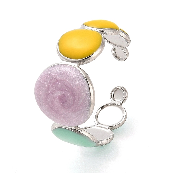 

PandaHall 304 Stainless Steel Open Cuff Ring, Enamel Flat Round Ring for Women, Plum, Adjustable 304 Stainless Steel Flat Round Purple