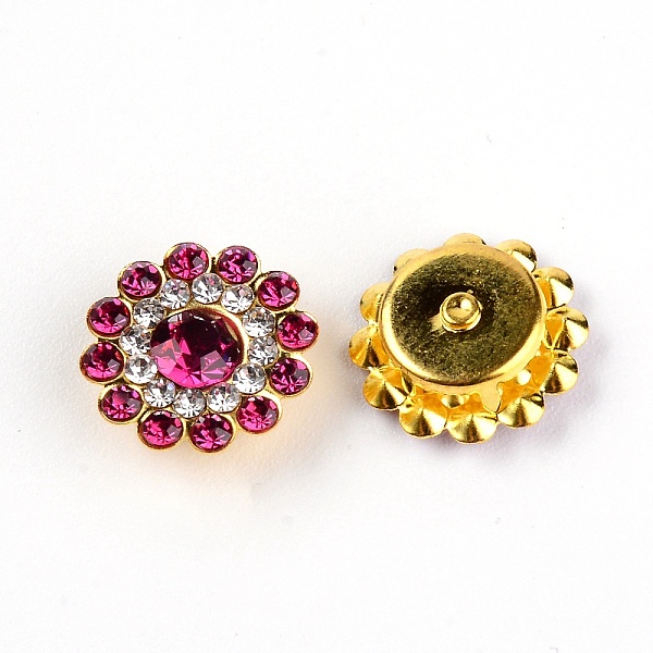 

PandaHall Rhinestone Buttons, with Golden Tone Zinc Alloy Findings, Flower, Rose, 14x5mm, 200pcs/bag Glass Rhinestone Flower Pink