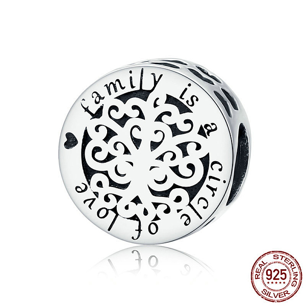 

PandaHall 925 Sterling Silver Euorpean Beads, Flat Round with Word family is a circle of love, Antique Silver, 12x11mm Sterling Silver Flat...