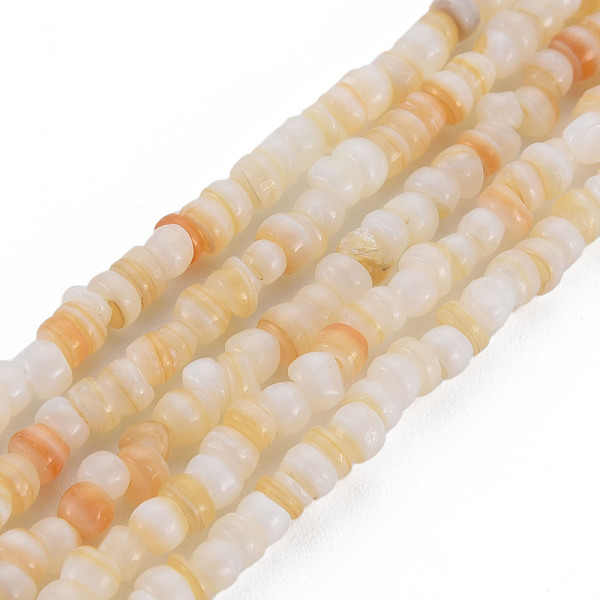 

PandaHall Natural Freshwater Shell Beads Strands, Heishi Beads, Flat Round/Disc, Seashell Color, 3~4x0.3~3mm, Hole: 0.6mm, about...