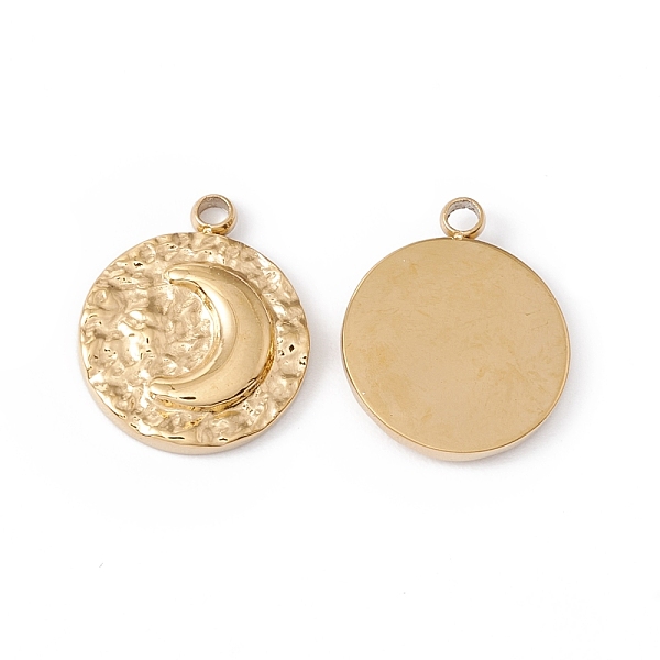 

PandaHall Ion Plating(IP) 304 Stainless Steel Pendant, Textured, Flat Round with Moon, Real 24K Gold Plated, 14x12x2mm, Hole: 1.4mm 304...