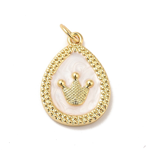 

PandaHall Rack Plating Brass Enamel Pendants, with Jump Rings, Real 18K Gold Plated, Cadmium Free & Nickel Free & Lead Free, Teardrop with..., White
