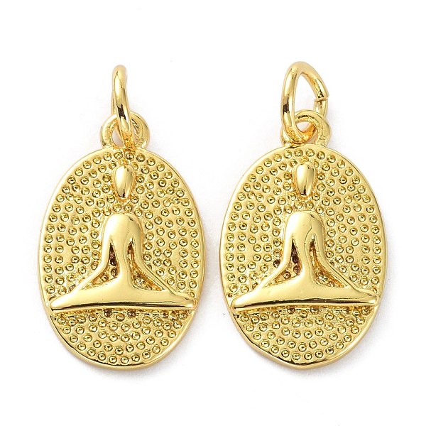 

PandaHall Brass Pendants, with Jump Ring, Long-Lasting Plated, Textured, Oval with Yoga Human, Real 18K Gold Plated, 16x10x2mm, Hole: 3mm...