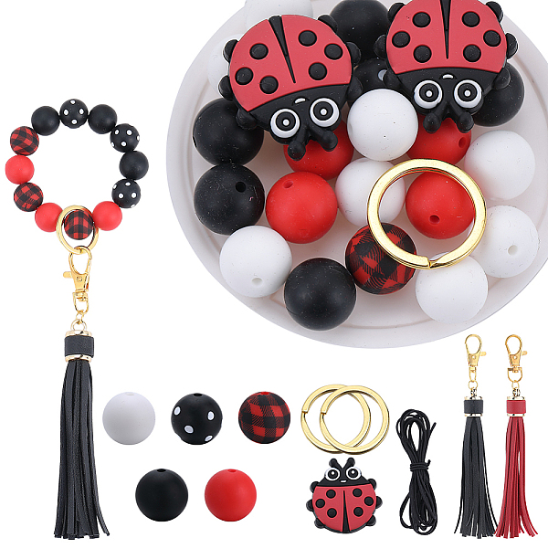 

PandaHall SUNNYCLUE DIY Ladybird Keychain Making Kit, Including Acrylic Beads, PU Leather Tassel Pendant, Iron Split Key Ring, Elastic..., Multicolor