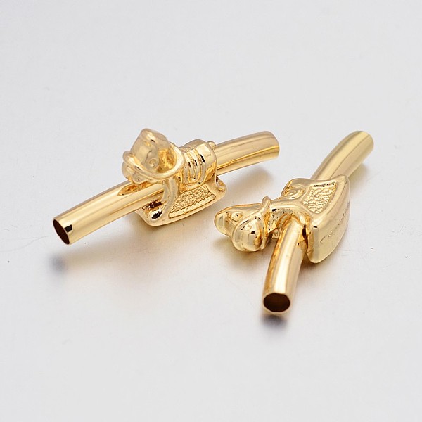 

PandaHall Brass Curved Tube Beads, with Rocking Horse Alloy Beads, Light Gold, 35x4mm, Hole: 3mm Brass Tube