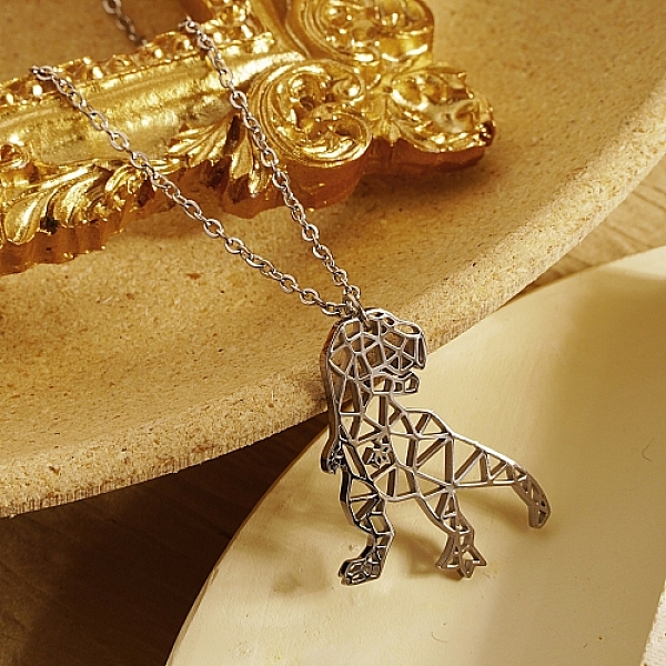 

PandaHall Stainless Steel Color Stainless Steel Pendant Necklace, Origami Animal, Dinosaur, 17.72 inch(45cm), Pendant: 20x28mm Stainless...