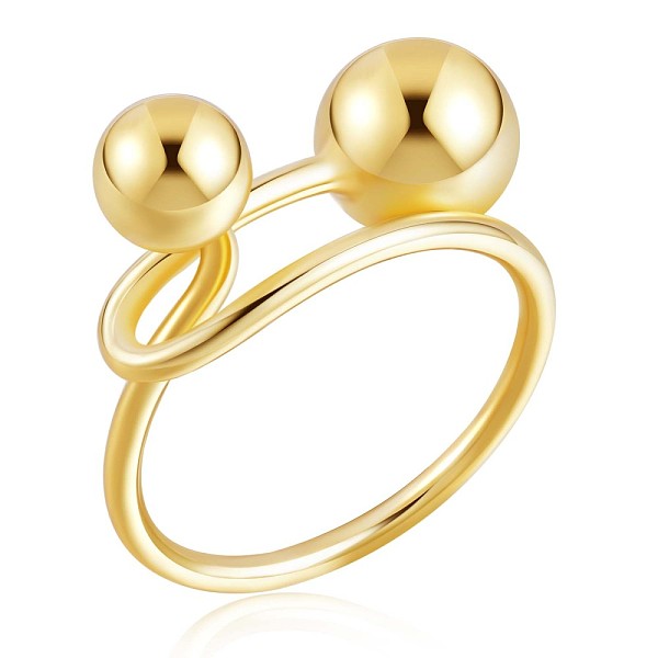 

PandaHall 925 Sterling Silver Double Balls Cuff Ring for Women, Golden, US Size 5 1/4(15.9mm) Sterling Silver
