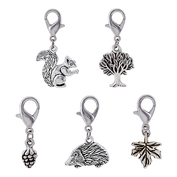 

PandaHall SUPERFINDINGS 10 Sets Autumn Alloy Pendants Decorations Set, Hedgehog & Tree & Leaf & Pine Cone & Squirrel Lobster Clasp Charms...