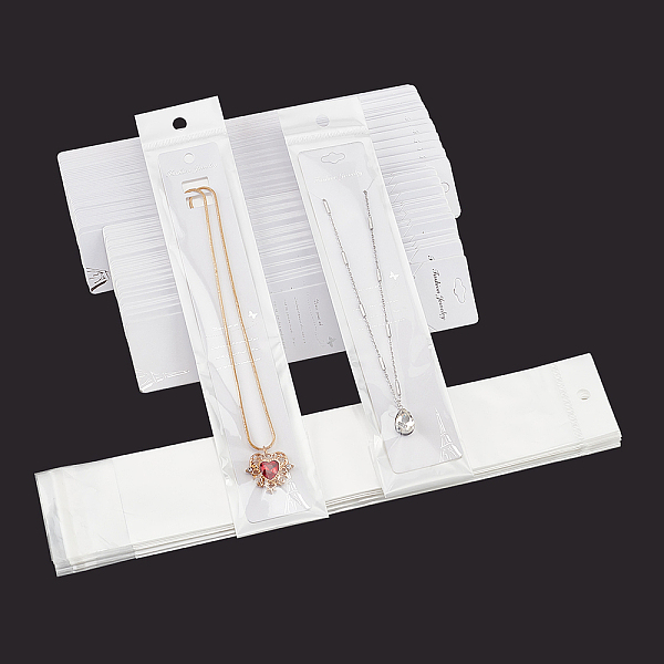 

PandaHall Necklace Display Kit 100pcs Paper Necklace Cards 2 Styles Necklace Display Cards Dainty Pendant Holder Cards with 100pcs Clear..., White